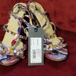 NWT 3 inch jeweled animal print high heel sandal